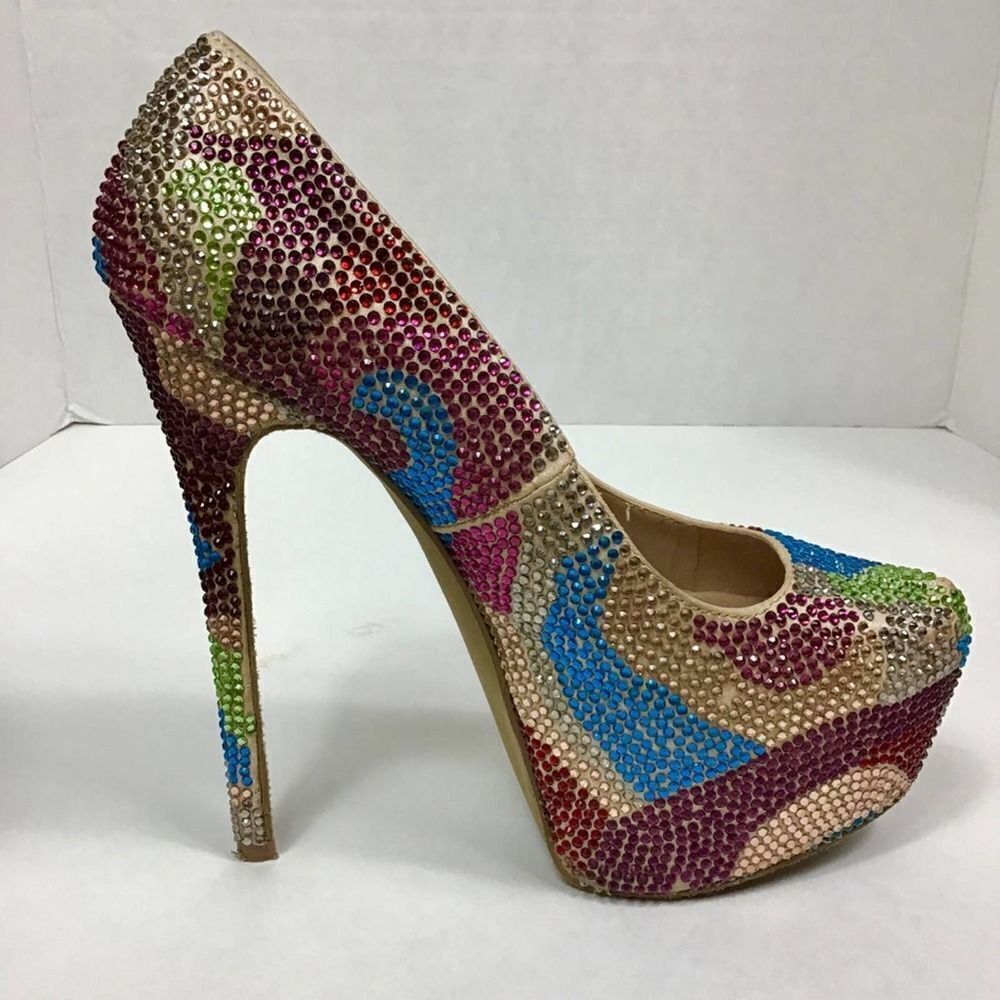 đ Steve Madden Multi Color Rhinestone heelsđ SZâ8 - Picture 2 of 8